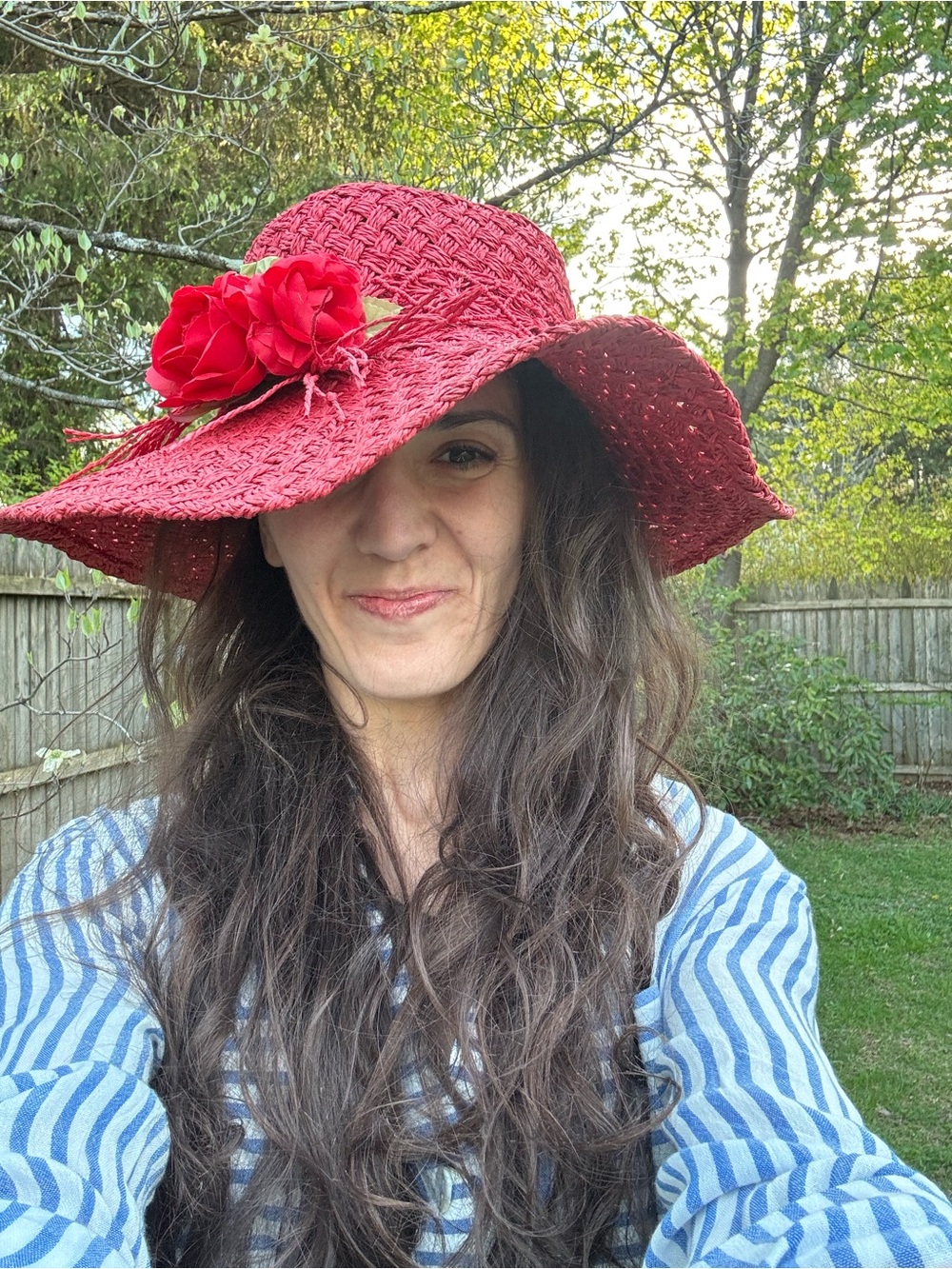 Vintage Red Floppy Sun Hat with Floral Embellishments